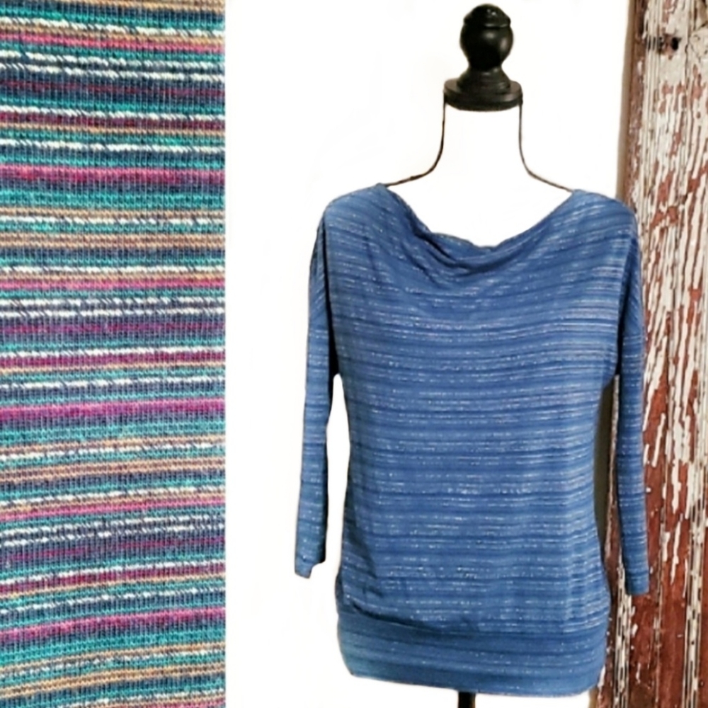 Sonoma Striped Draped Top Metallic Teal Size S